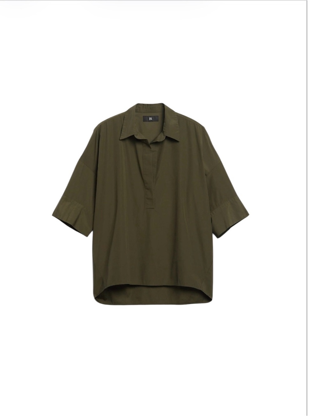 NWT BR Green Solid Collared Short Sleeve Pullover Blouse Women's Regular XXL